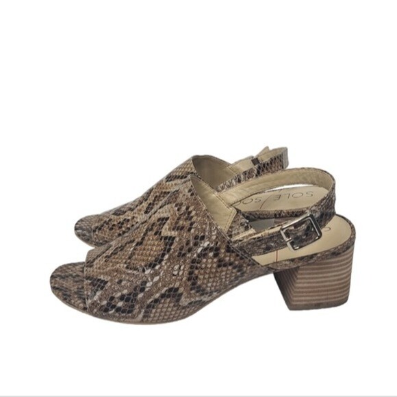 Sole Society Shawde Snakeskin Leather Peep Toe Heel Sandals 8M - Picture 4 of 9